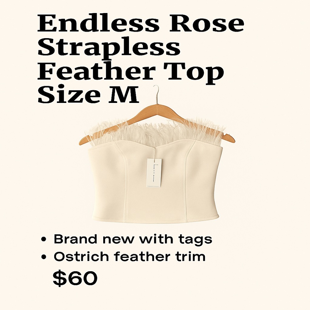 🤍 Endless Rose Strapless Knit Feather Top – Size M – NWT